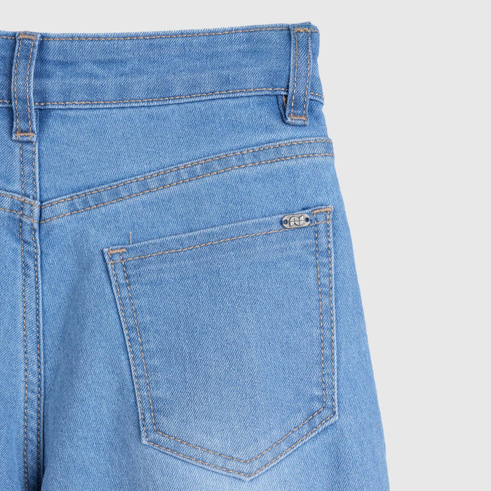 Girls Light Blue Wide Leg Denim Jeans with Floral Embroidery Detail