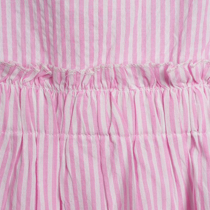 Girls Pink Sleeveless Striped Shirt Dress with Elastic Waist
