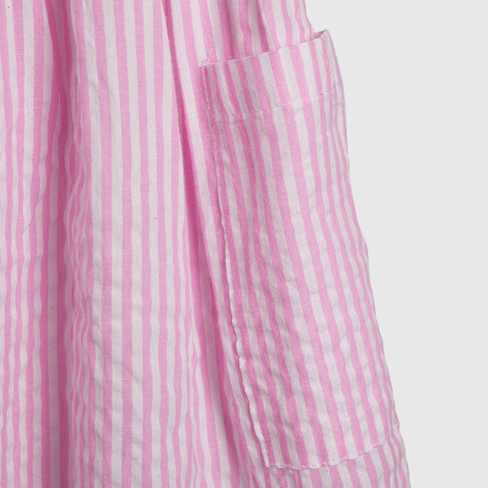 Girls Pink Sleeveless Striped Shirt Dress with Elastic Waist