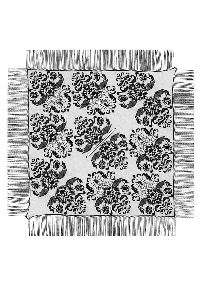 Halloween Damask Fringed Poncho 54 x 54 Inches Made in USA