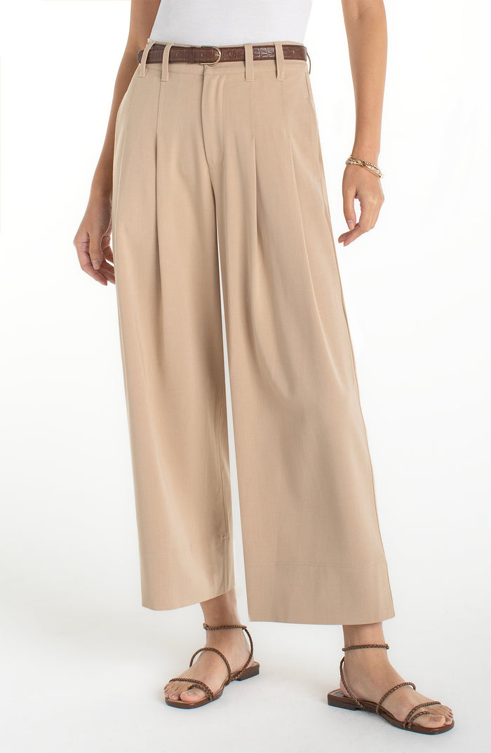 Hi Rise Pleated Wide Leg Crop Trouser