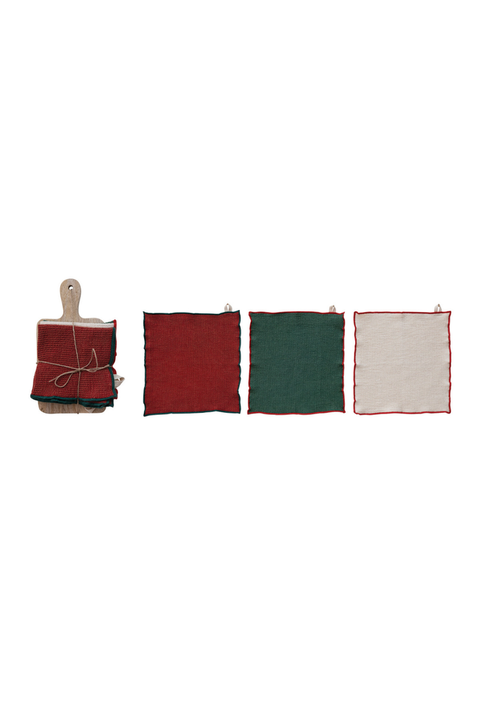 Creative-Co-op-Holiday-Stitched-Edge-Waffle-Weave-Dish-Cloths-Serving-Board-Set