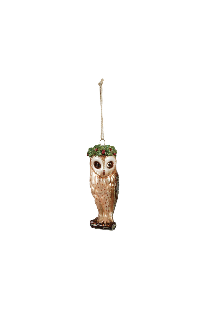 Creative-Co-op-Holly-Crown-Owl-Glass-Ornament