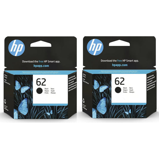 HP 62 Black Original ink Cartridge - CP204AE. 2 Pack Bundle.