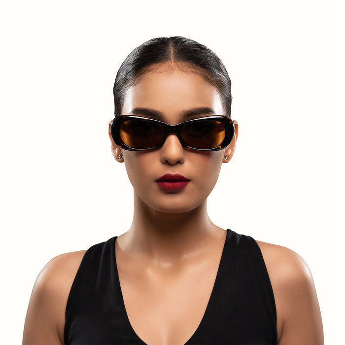 Hydra Women's Brown Retro Oval Sunglasses