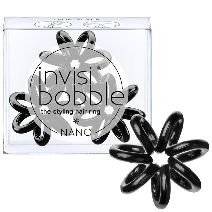 INVISIBOBBLE Nano True Black Hair Styling Ring with Strong Grip-Pack of 3