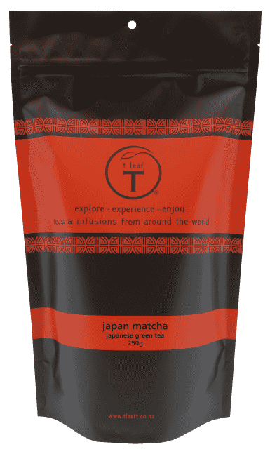Japan matcha 250g foil pouch lifestyle view | loose leaf tea New Zealand | t leaf T
