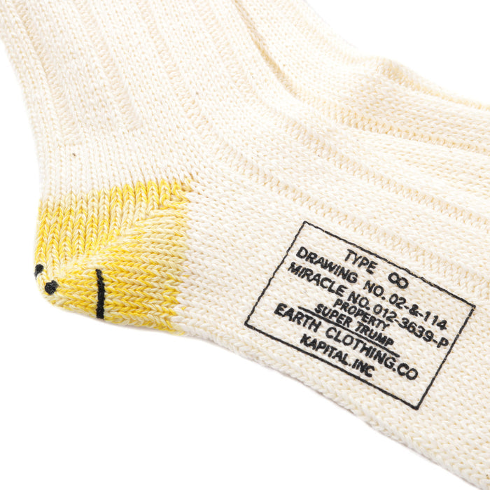 KAPITAL 56 YARNS MA-1 RAINBOWY HAPPY HEEL SOCKS WHITE