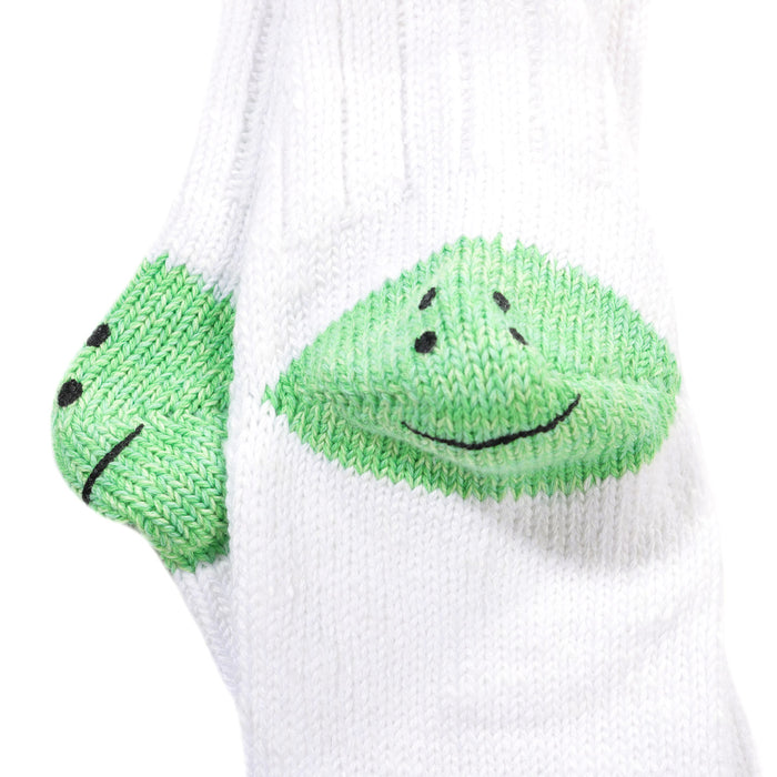 KAPITAL 60 YARNS IVY RAINBOWY HAPPY HEEL-HOLD SOCKS WHITE X GREEN