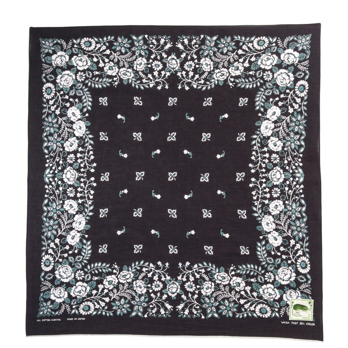 KAPITAL FASTCOLOR SELVEDGE BANDANA CHURCHILL GARDEN 30X30 BLACK