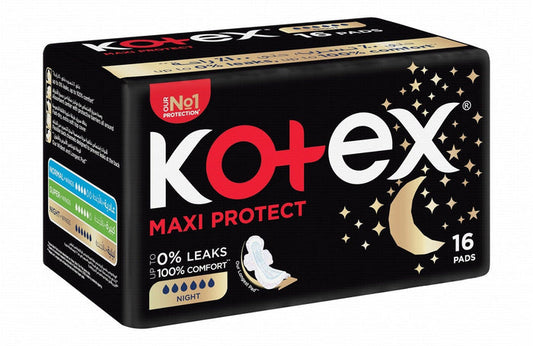 Kotex Maxi Protect Night Pads with Wings, 16 Pieces - Makkah Pharmacy