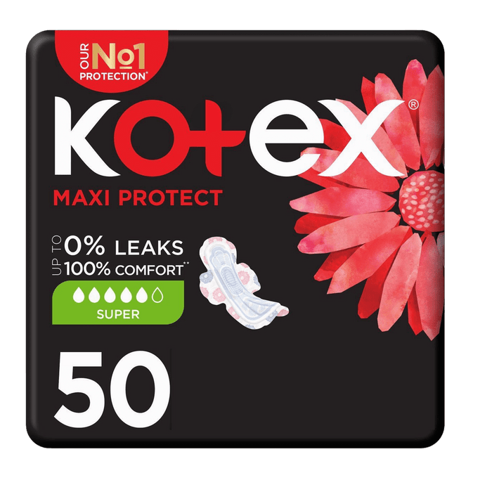 Kotex Maxi Protect Super Pads for Heavy Flow with Wings, 50 Pieces - Makkah Pharmacy