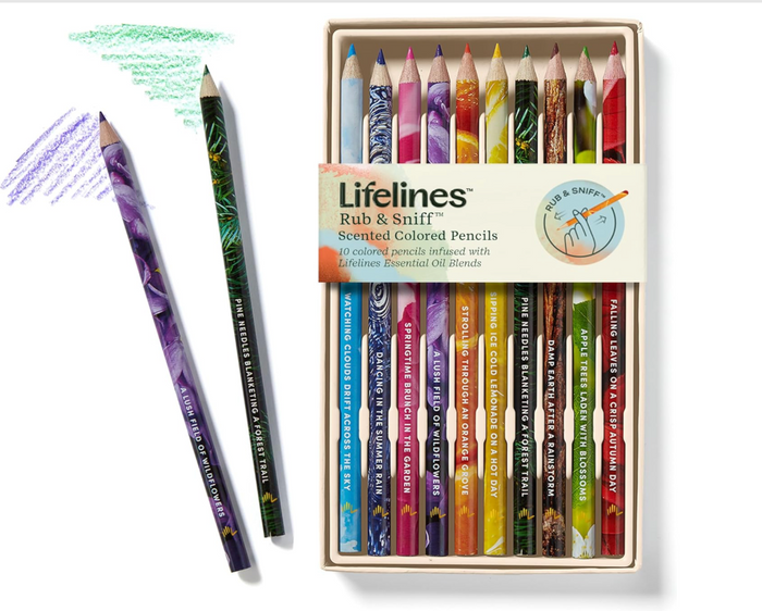 Lifelines: Rub & Sniff Scented Colored Pencils - 10 Pack Infused with Essential Oil Blend