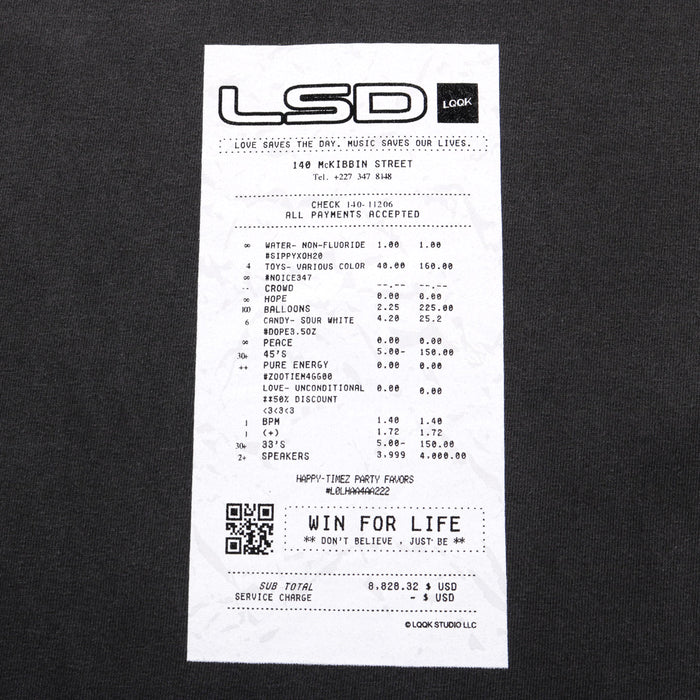 LQQK STUDIO PARTY RECEIPT TEE WASHED BLACK