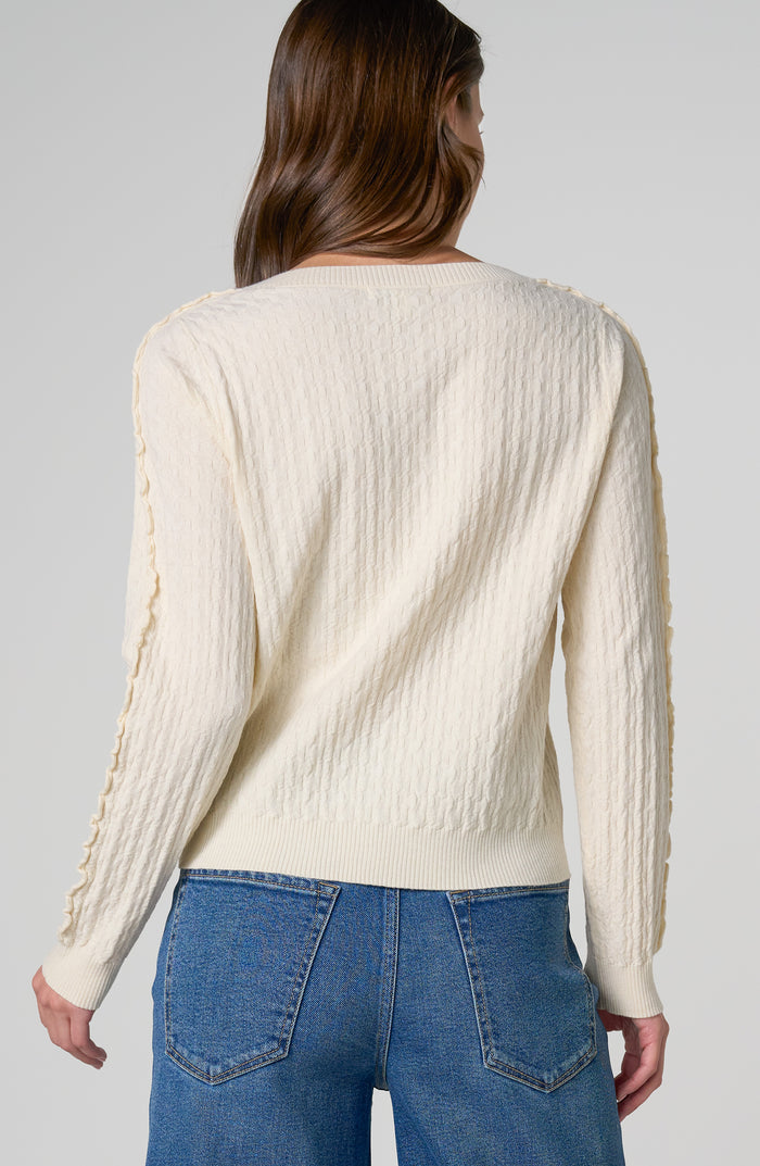 LS Button Front Cardigan Sweater W/ Ruffles