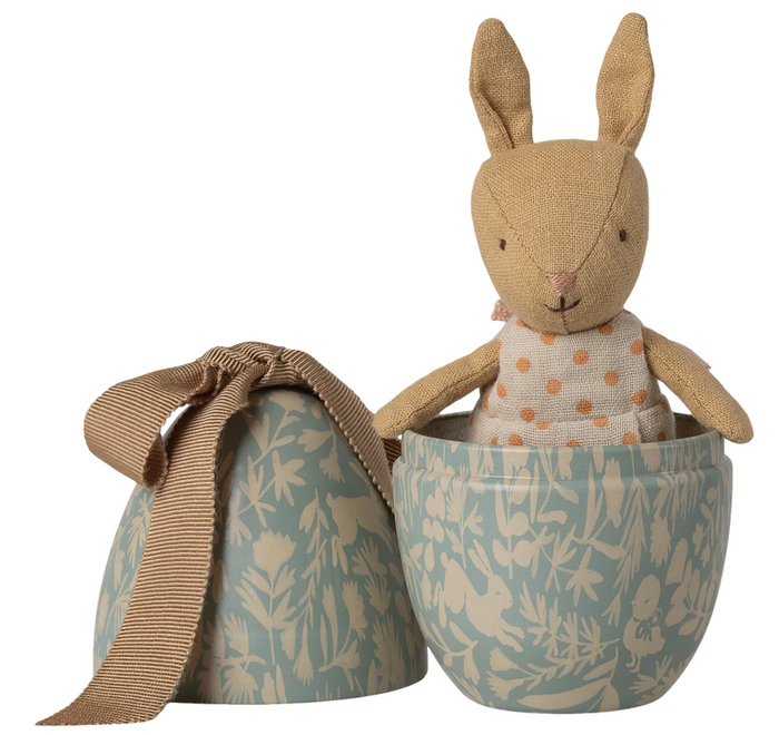 Maileg: Easter Egg With Micro Rabbit -  Small Dusty Blue