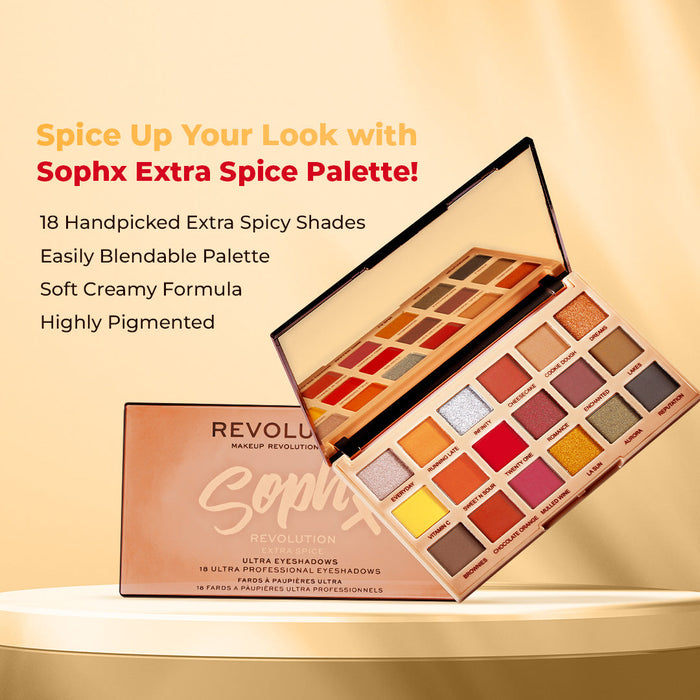 HOK Makeup Makeup Revolution X Sophx Extra Spice Makeup Revolution Eye Palettes. Eye Shadow Eyes Eyeshadow Eyeshadow Palette Hok Makeup Makeup Makeup revolution Palettes