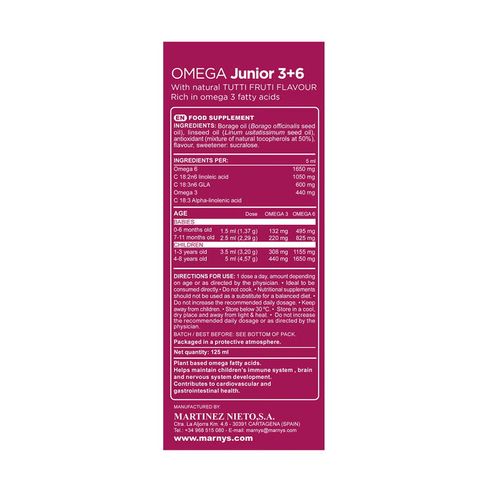 Marnys Omega Junior 3+6 Liquid - 125ml, Amino Acids