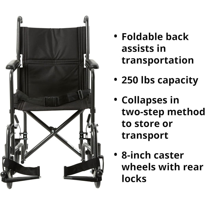 McKesson Lightweight Steel Transport Chair, Silver Vein Finish - 146-TR39E-SV - LL Medico