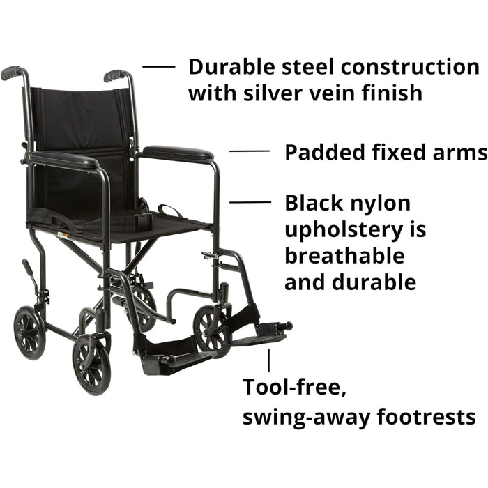 McKesson Lightweight Steel Transport Chair, Silver Vein Finish - 146-TR39E-SV - LL Medico