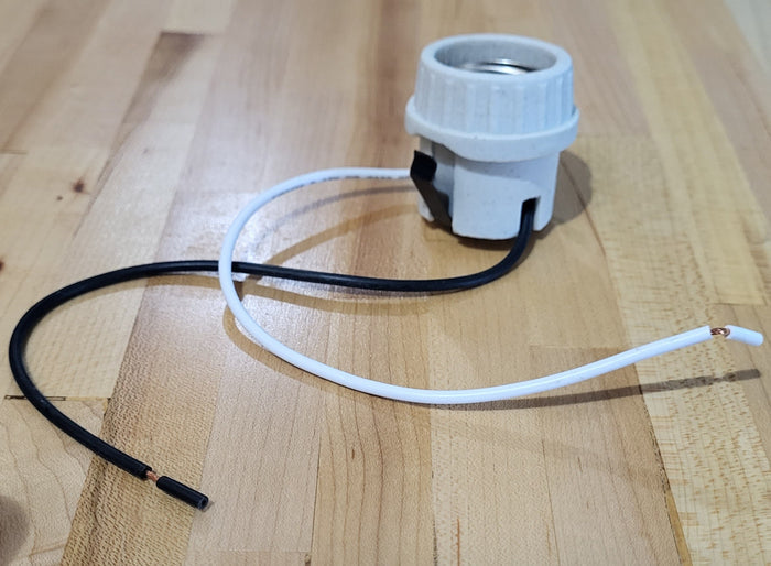 Medium base, U-Clip Snap-In Porcelain Keyless Fixture Socket, 8.5" Wire Leads (48107i)