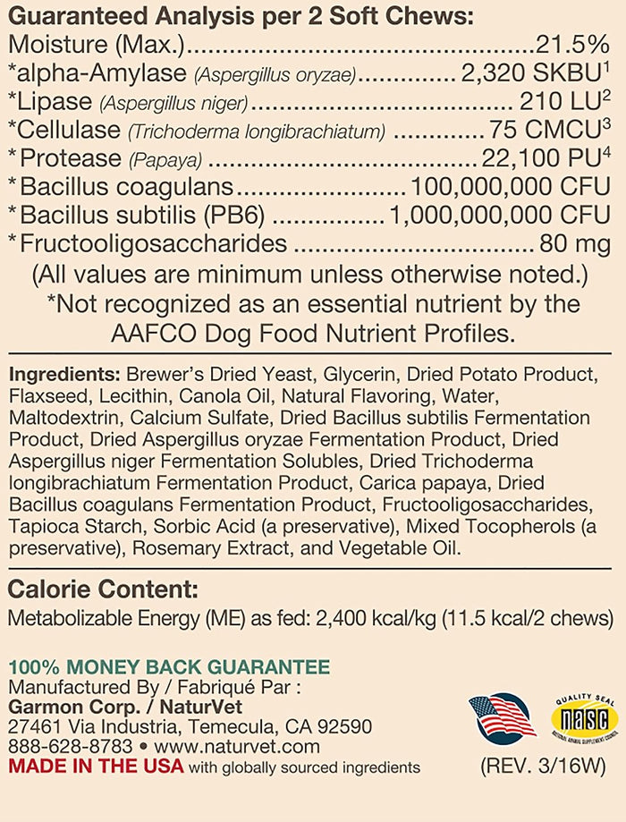 NaturVet Advanced Probiotics & Enzymes Plus Vet Strength PB6 Probiotic Soft Chews Dog Supplement