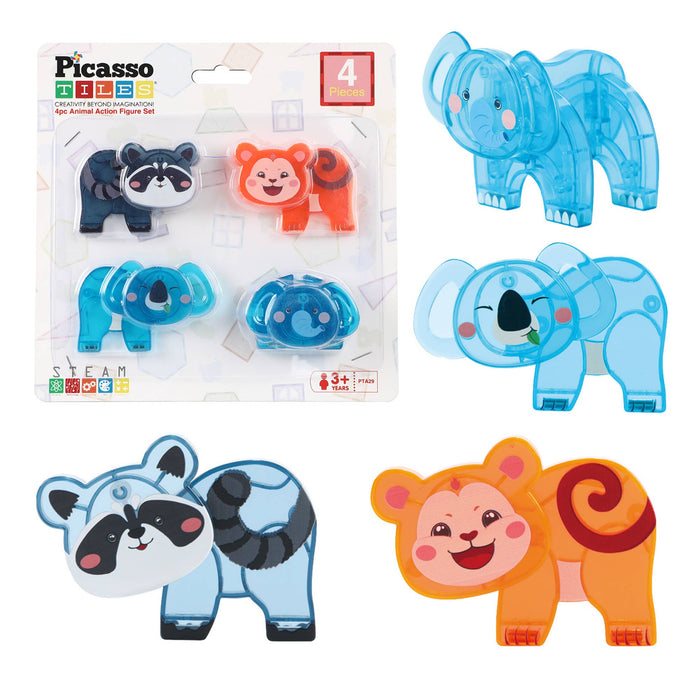 PicassoTiles: 4-Piece Animal Action Figure Set