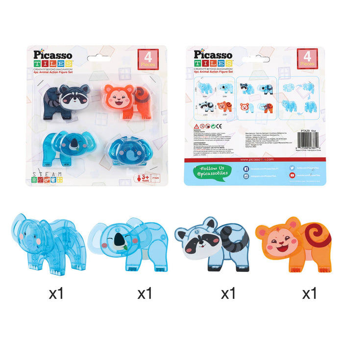 PicassoTiles: 4-Piece Animal Action Figure Set