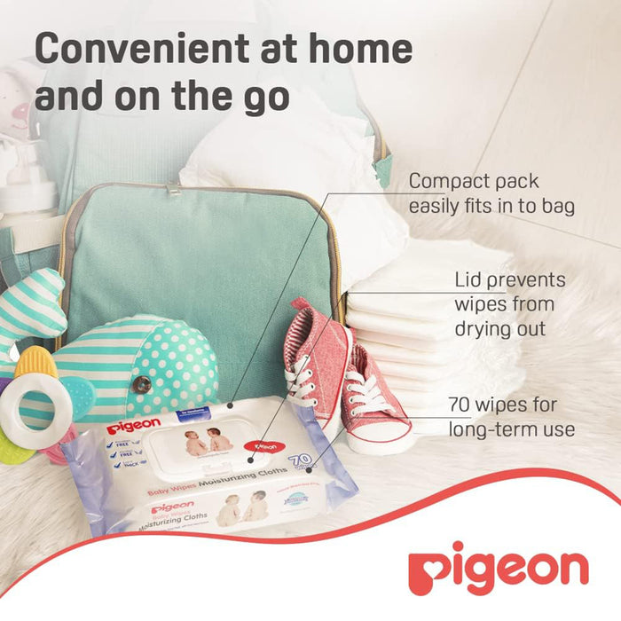 Pigeon Baby Wipes Moisturizing Cloths - 70 Sheets Cloth Baby Wipes