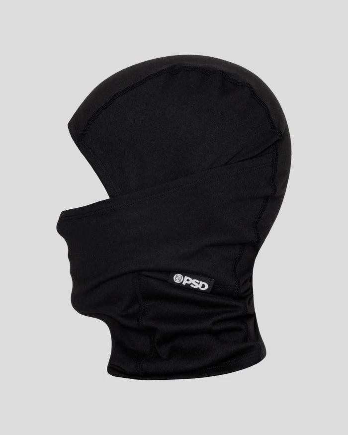 Black balaclava with PSD logo on front, shown on gray background.