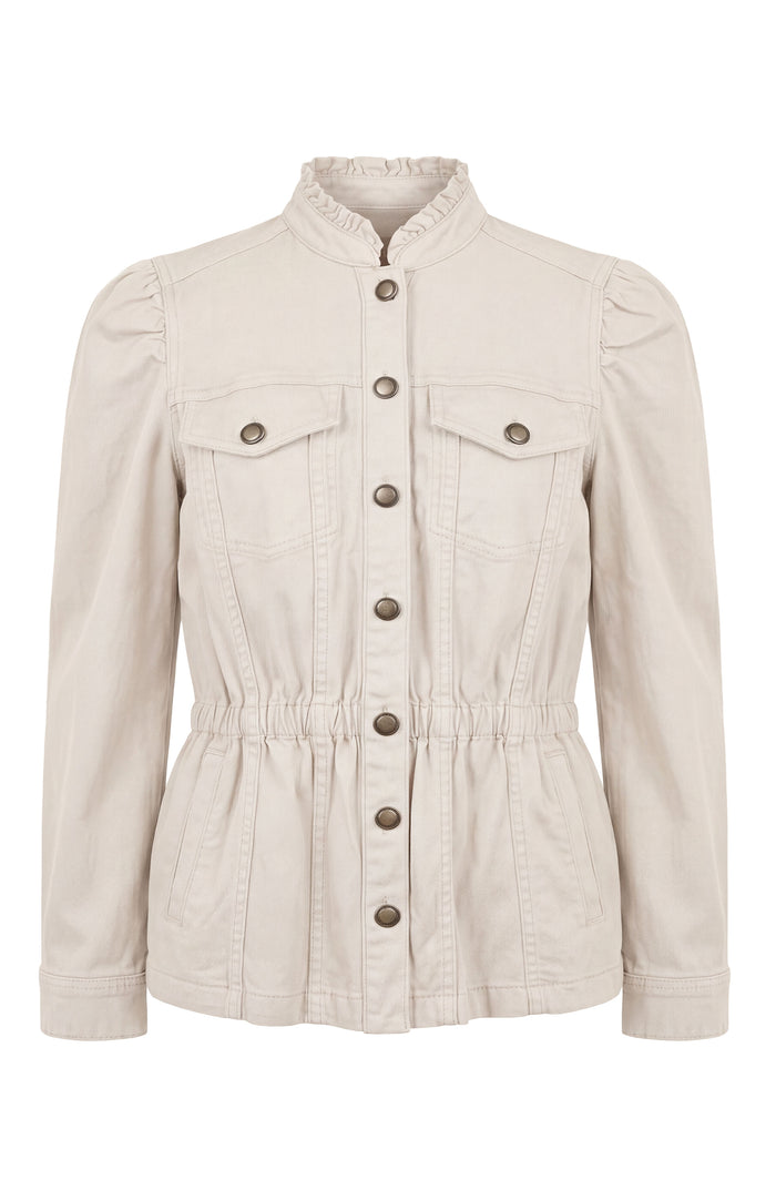 Puff Sleeve Trucker Jacket w/ Ruffle Collar