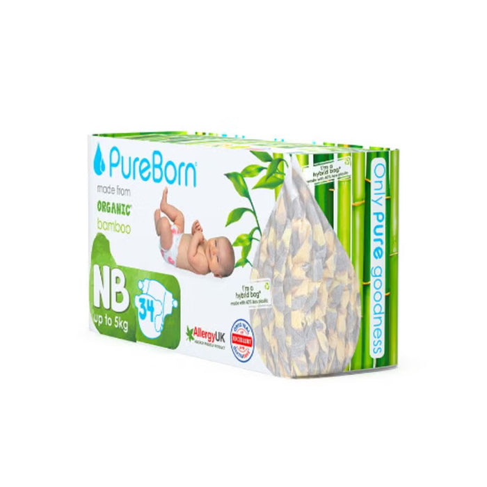 PureBorn Organic Diapers Size 1 Up to 5kg - 34pcs (Single Pack) 41160, Disposable Diapers