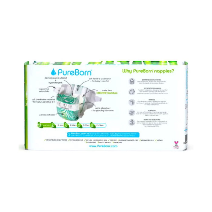 PureBorn Organic Diapers Size 1 Up to 5kg - 34pcs (Single Pack) 41160, Disposable Diapers