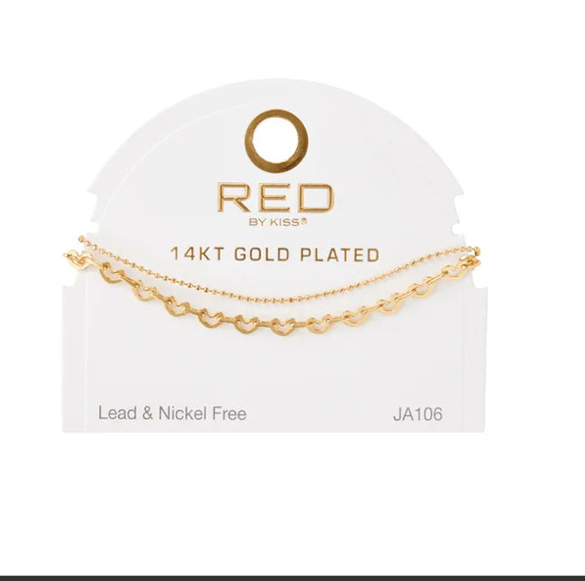 Red by Kiss 14kt Gold Plated Anklet Heart Chain JA106G