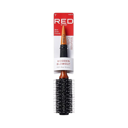 Red by Kiss Wooden Blowout Round Boar Brush 1'' HH218
