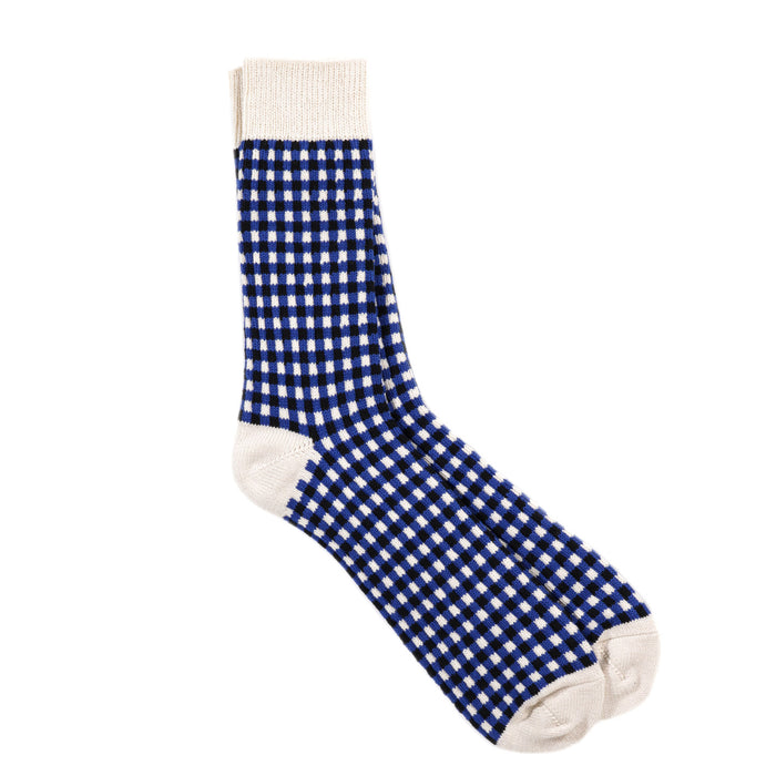 ROTOTO GINGHAM CHECK SOCKS BLUE / BLACK