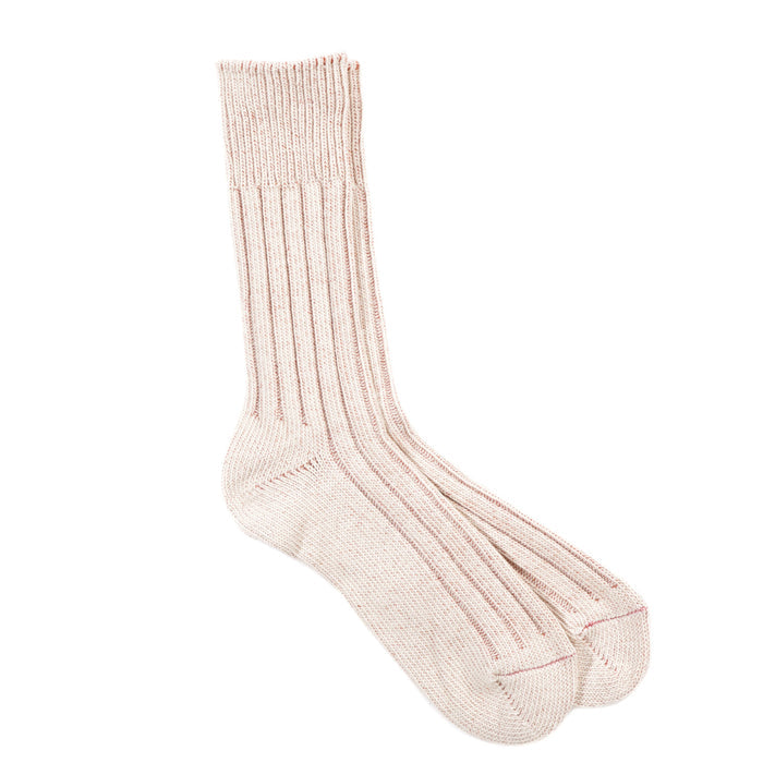 ROTOTO ORGANIC COTTON WIDE RIB SOCKS ECRU / RED