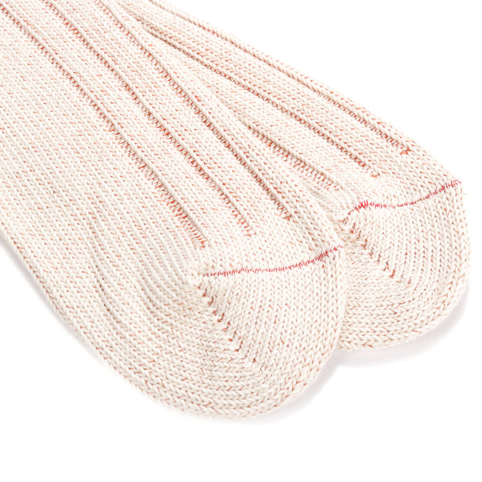 ROTOTO ORGANIC COTTON WIDE RIB SOCKS ECRU / RED