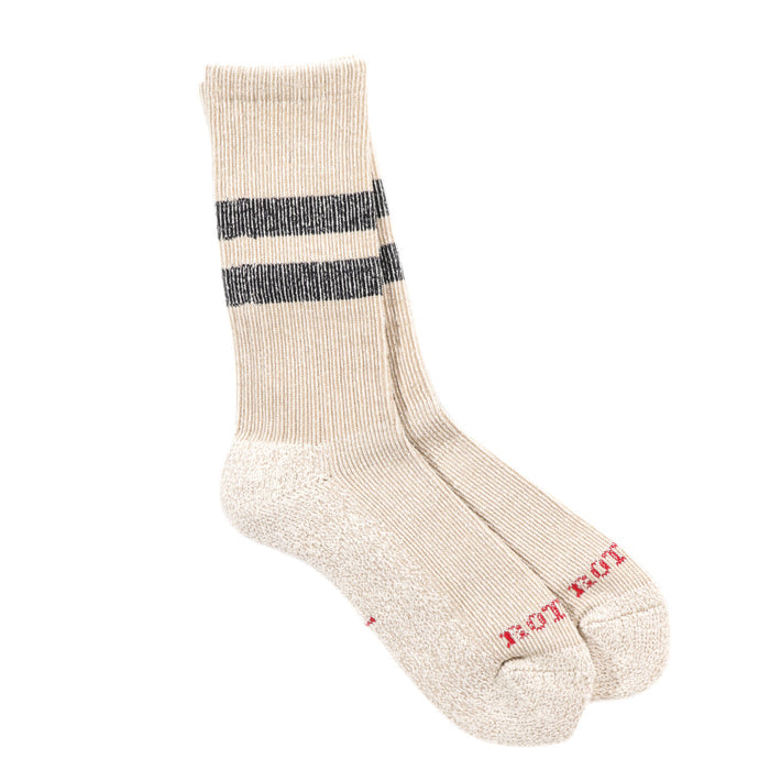 ROTOTO PILE STRIPE MARL SOCKS BEIGE / BLACK