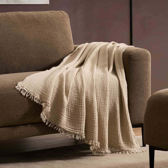 Savannah Four Layer Tufted Muslin Sofa Throw - Oat - DUSK