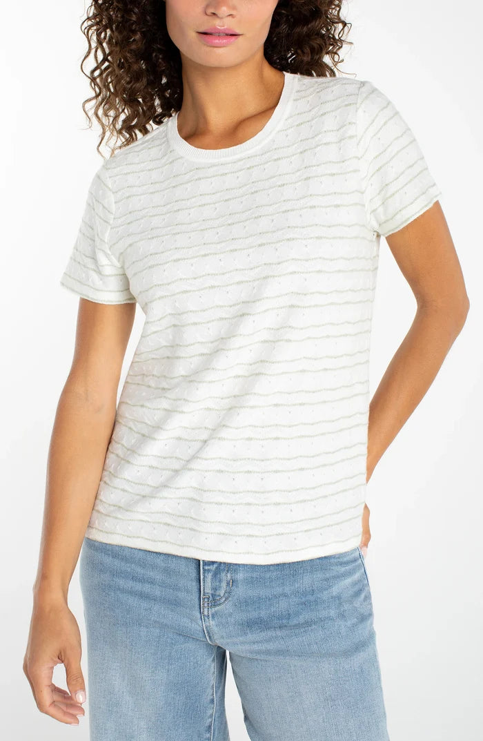 Short Sleeve Crew Neck Knit Tee w/ Rib Trim