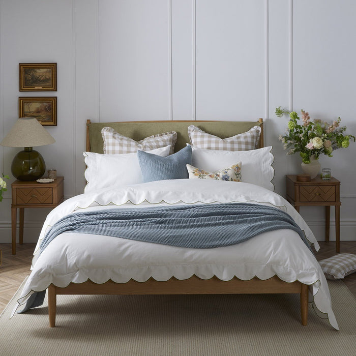 Simone Scallop Embroidered Edge Flat Sheet - Off White/Olive - DUSK