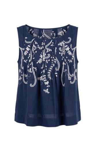 Sleeveless Boat Neck Woven Top w/ Pintucks