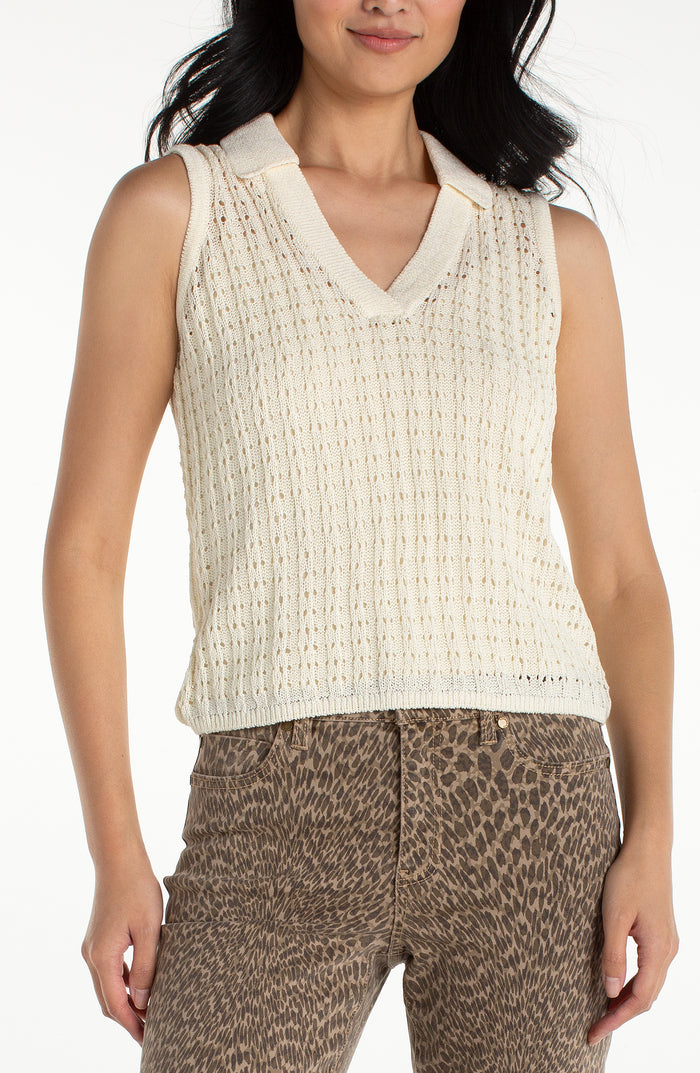 Sleeveless Johnny Collar Sweater