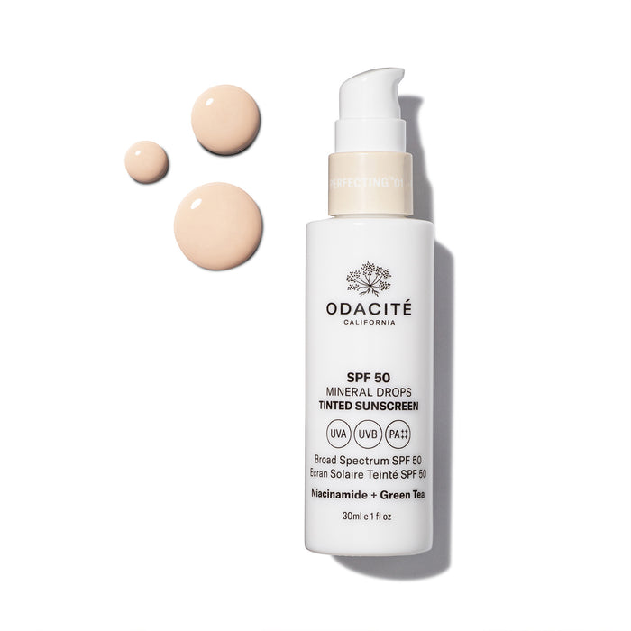 Odacite-Spf 50 Flex-Perfecting™ Mineral Drops Tinted Sunscreen-Sun Care-SPF50Tinted_01_POW_bottle_texture-The Detox Market | 01 - fair with cool undertones