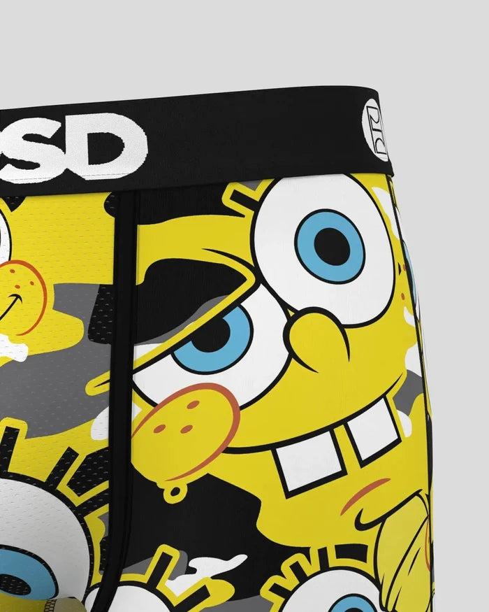 Yellow SpongeBob SquarePants character with large blue eyes on black waistband with "SD" text.