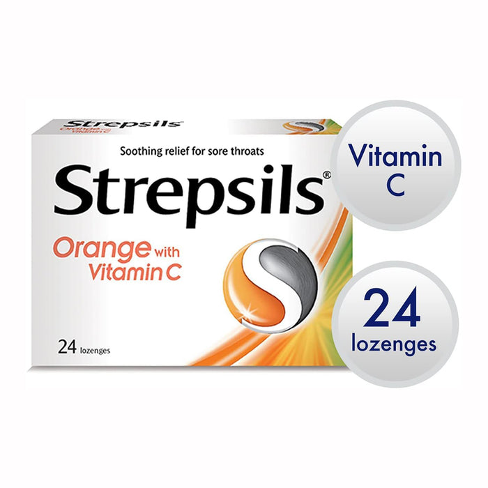 Strepsils Orange with Vitamin C Sore Throat Lozenges - 24 Pieces, Respiratory Care