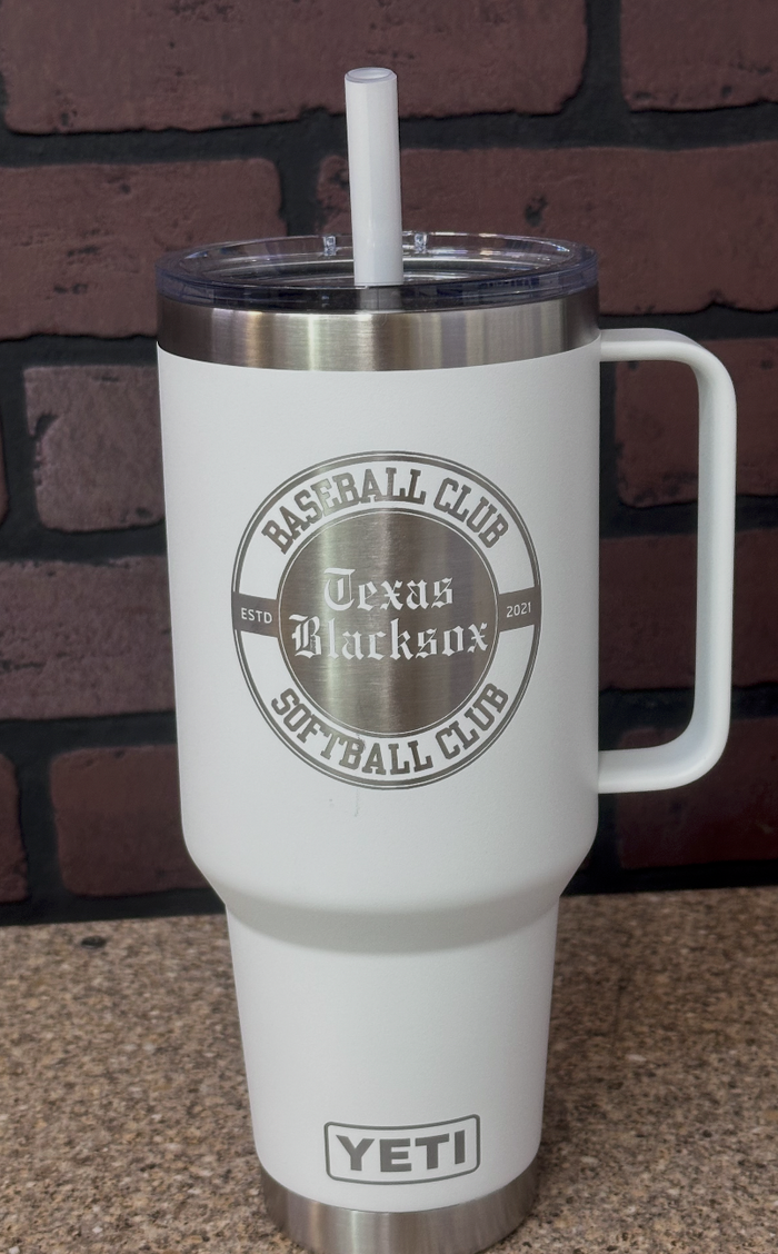 Texas Blacksox 42 oz Yeti Thermos Laser Engraved with Straw - White