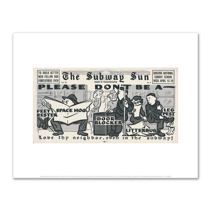 Amelia Opdyke Jones, New York City Transit Authority, The Subway Sun, Love Thy Neighbor Even in the Subway, 1953, Fine Art Prints in various sizes by Museums.Co