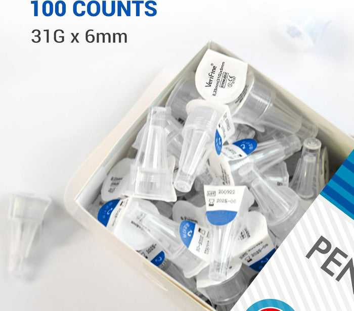Verifine Insulin Pen Needles 31G x 6mm - Pack of 100, Medical Needles